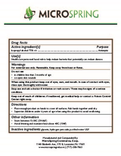16 Oz Label Back (16oz Back Microspring Hand Sanitizer Label 03)